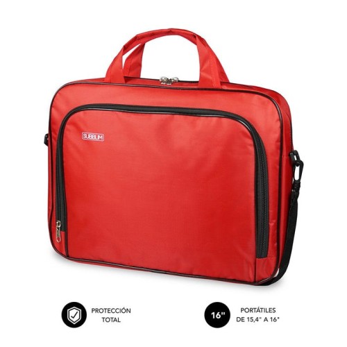 Maletín subblim oxford red para portátiles hasta 15.4'-16'/39.1-40.64cm interior acolchado bolsillo exterior correa de hombro