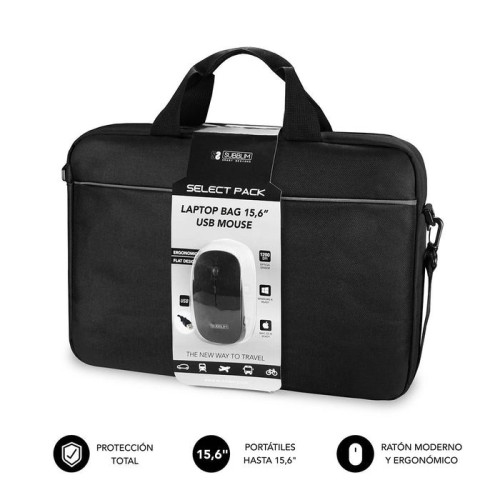 Maletín + ratón usb subblim select pack para portátiles hasta 15.6'/ 39.6cm ratón 1200dpi interior acolchado bolsillo frontal