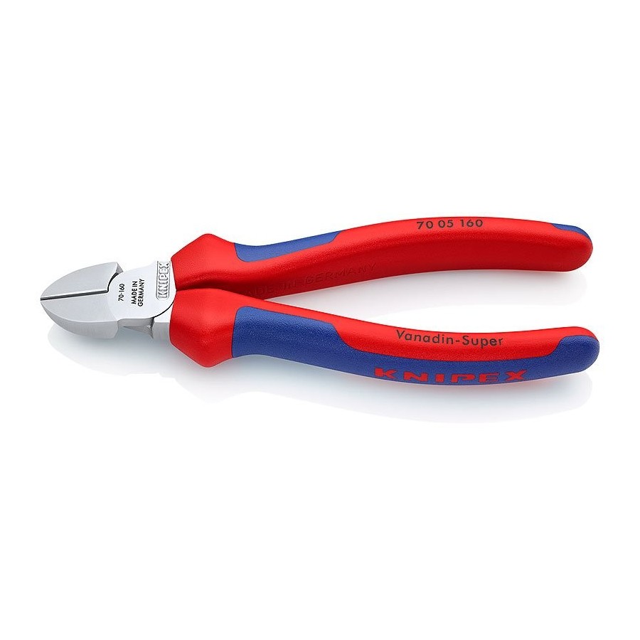 Knipex 70 05 160, alicates de corte diagonal, 4 mm, acero cromo vanadio, de plástico, azul/rojo, 16 cm