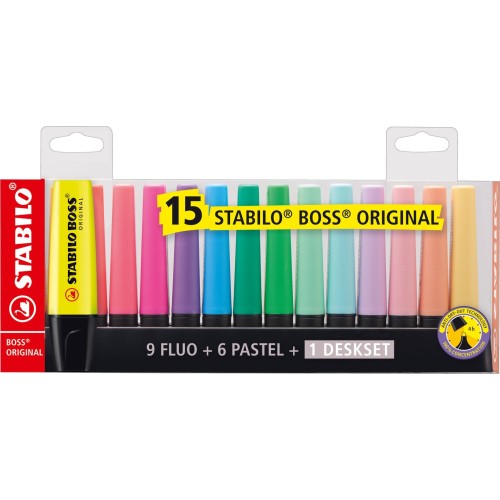 Stabilo boss original 15 rotuladores colores 9 fluorescentes 6 pastel set de escritorio