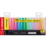 Stabilo boss original 15 rotuladores colores 9 fluorescentes 6 pastel set de escritorio