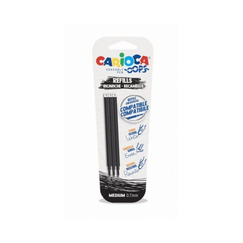 Carioca recambio bolígrafo oops borrable negro - blister de 3