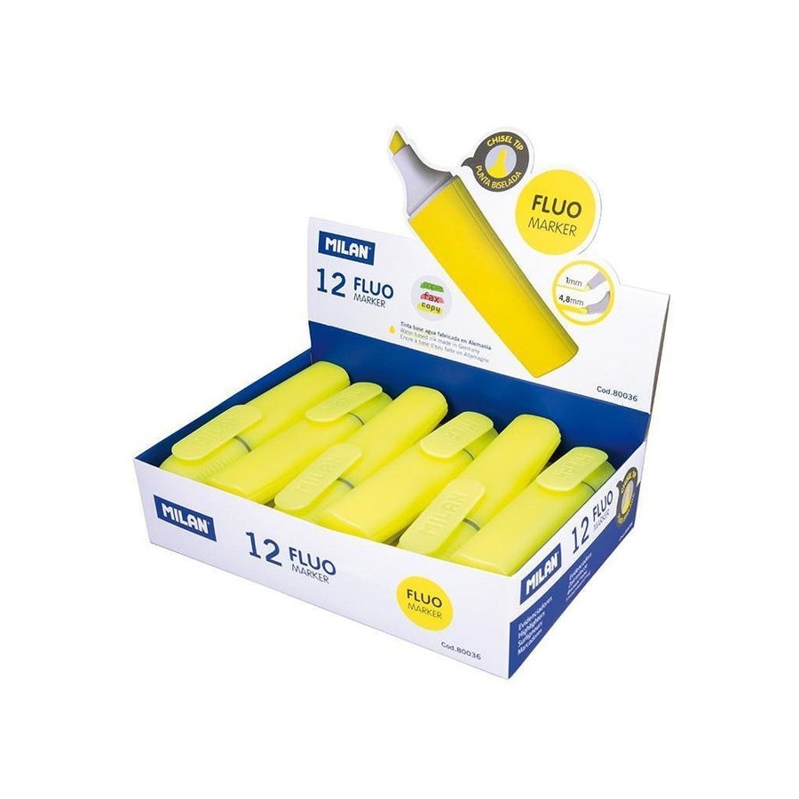 Milan marcador fluorescente punta biselada amarillo caja expositora 12u