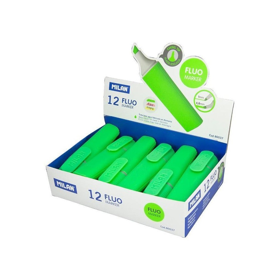 Milan marcador fluorescente fluo verde punta biselada caja expositora 12u