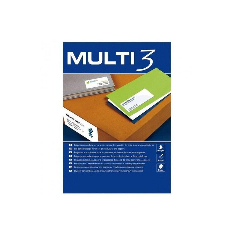 Multi3 pack de 2.400 etiquetas blancas cantos rectos tamaño 70.0x35.0mm con adhesivo permanente para multiples usos
