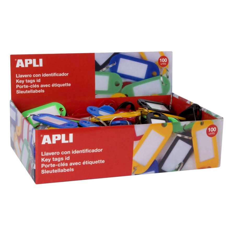 Apli llaveros porta etiquetas plástico caja de 100 c/surtido