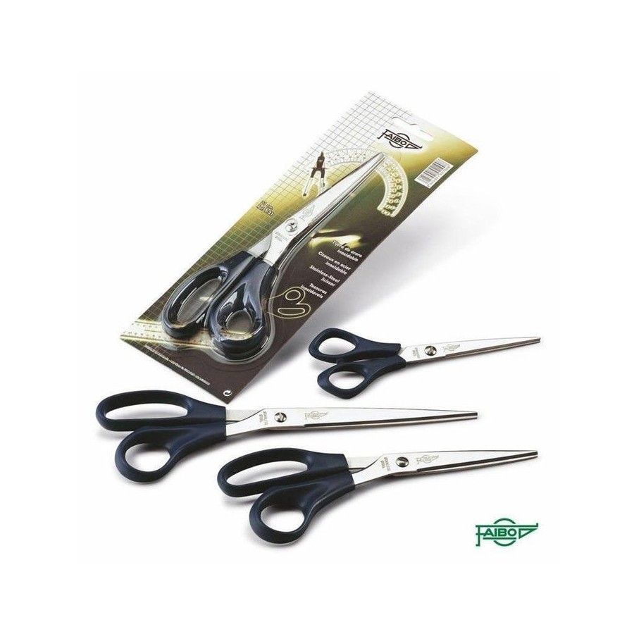 Faibo tijeras oficina 25cm asimétricas mango de plástico verde oscuro