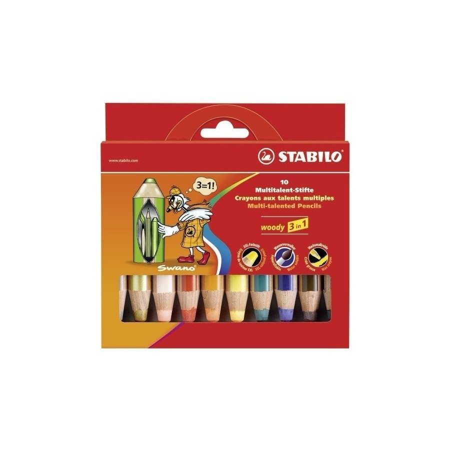 Stabilo lápices de colores woody 3 en 1 estuche de 10 + sacapuntas c/surtidos