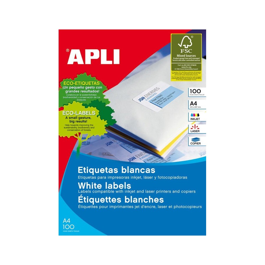 Apli etiquetas adhesivas 105x37mm inkjet/láser c/rectos 16 x 100h azul