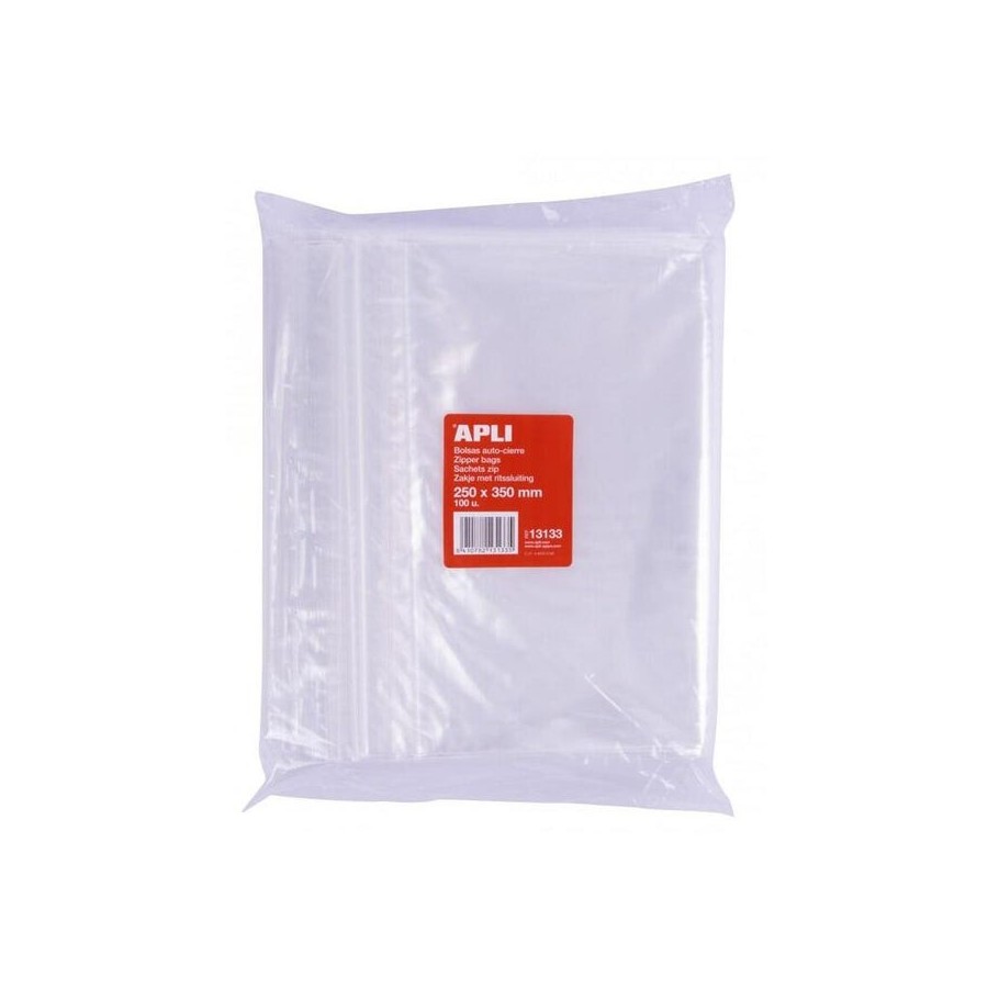 Apli pack de 100 bolsas de auto cierre 250 x 350 mm - cierre seguro - aptas para alimentos
