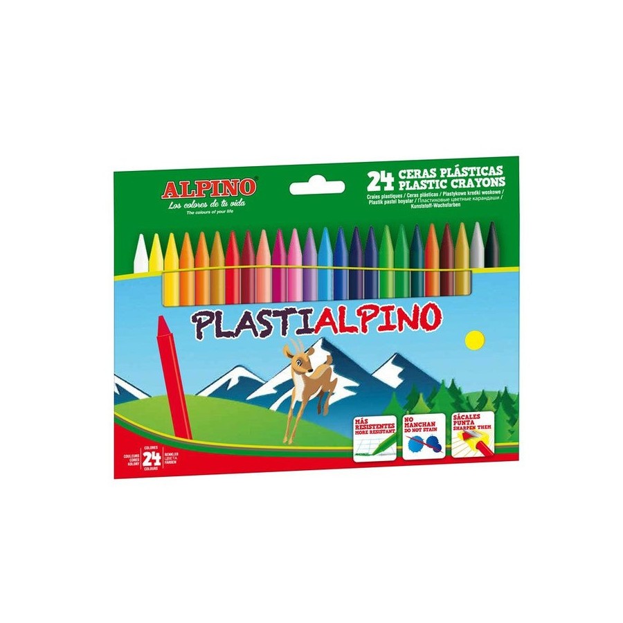 Alpino ceras plásticas plastialpino 115mm no manchan estuche de 24 c/surtidos