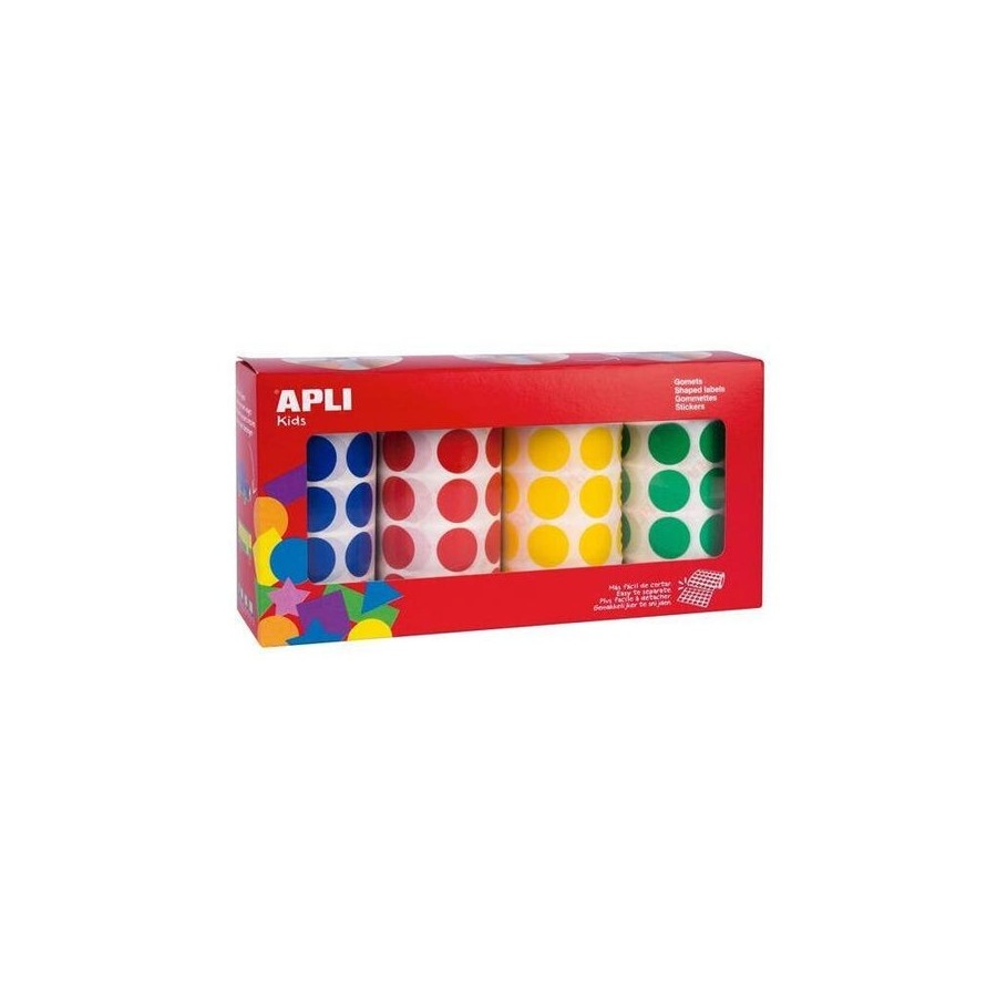 Apli gomets redondos 20mm  caja 4 rollos colores surtidos - 7080 unidades-