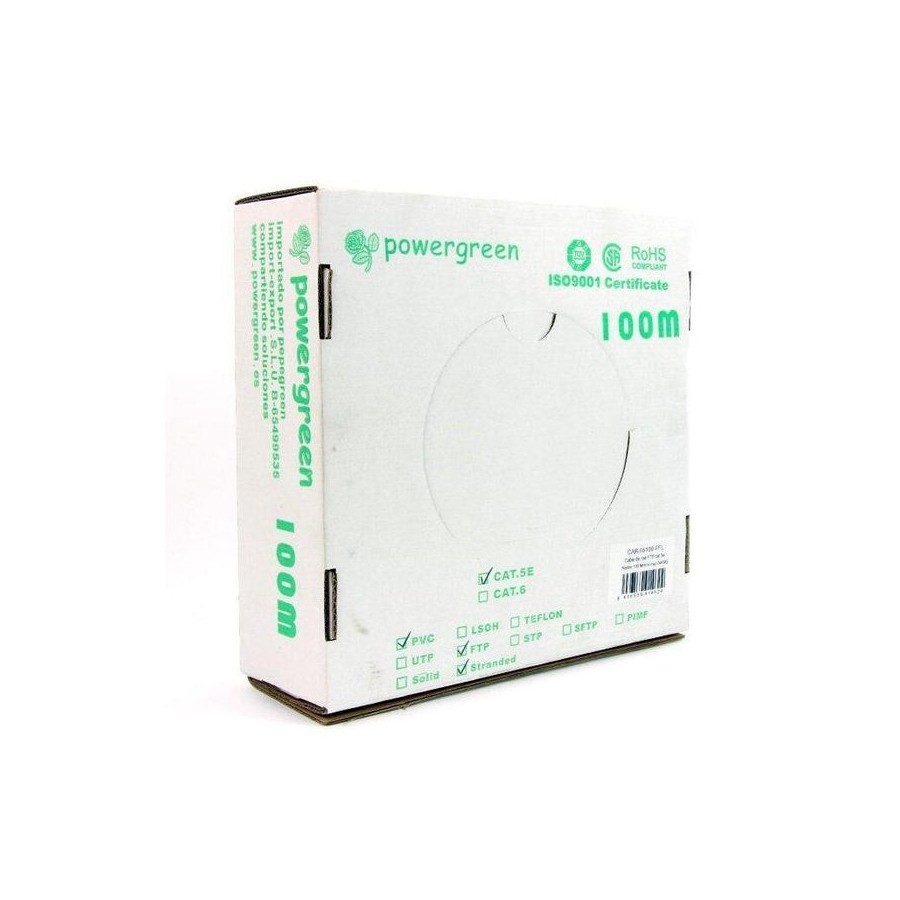 Powergreen bobina de cable cat 5e ftp 100 metros flexible caja 24awg 100 m gris