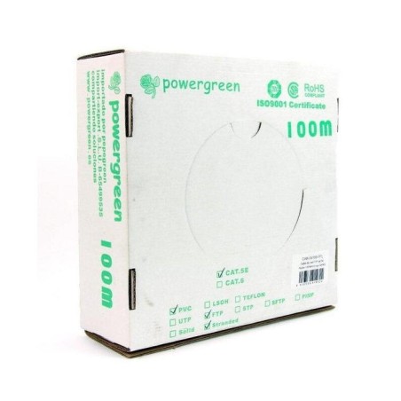 Powergreen bobina de cable cat 5e ftp 100 metros flexible caja 24awg 100 m gris
