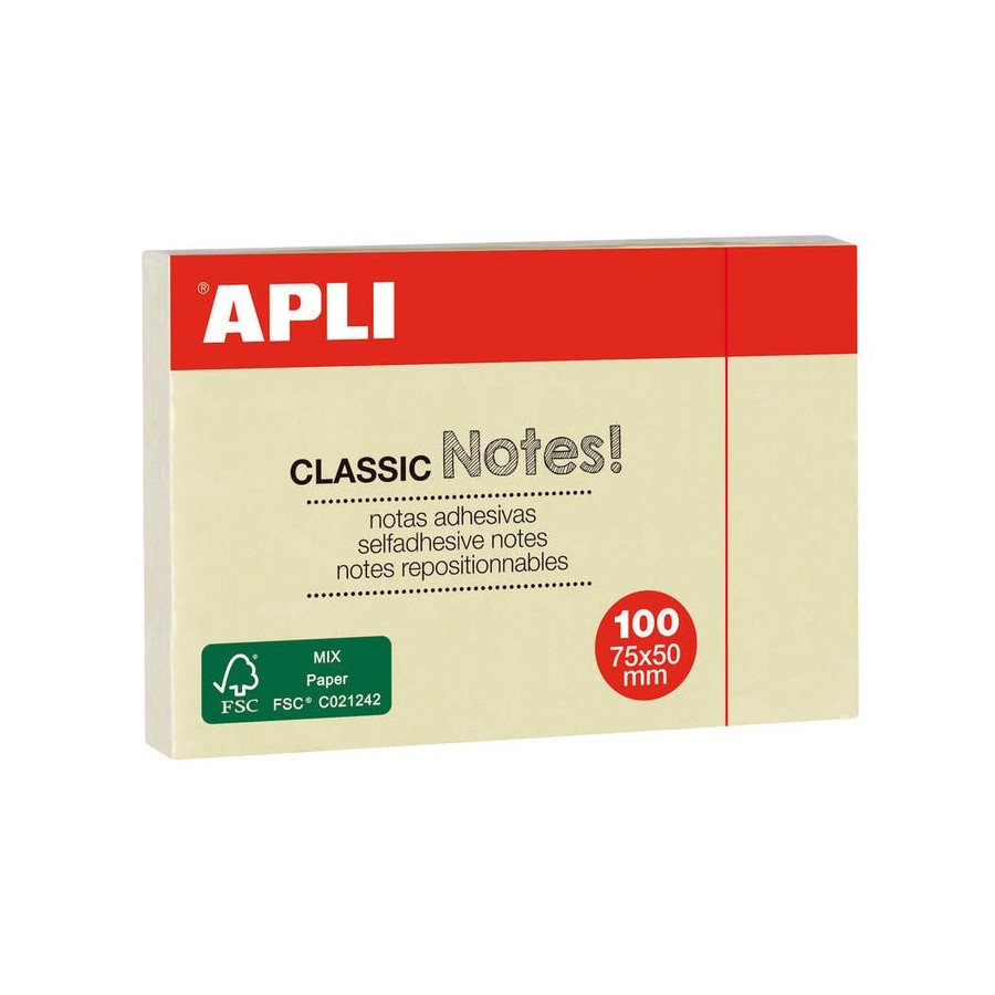 Notas adhesivas apli pack de 12 uds bloc de 100 hojas amarillo 10971