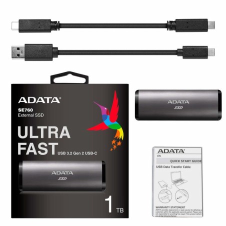 Adata external ssd se760 1tb titanium usb3.2 gen2 type-c
