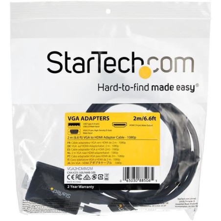 Startech.com cable de 2m adaptador vga a hdmi - alimentado por usb - 1080p