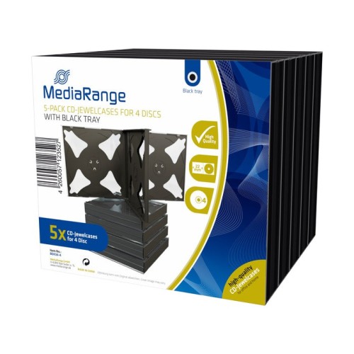 Mediarange box34-4 funda para 4 discos ópticos cd / dvd negro 5 piezas