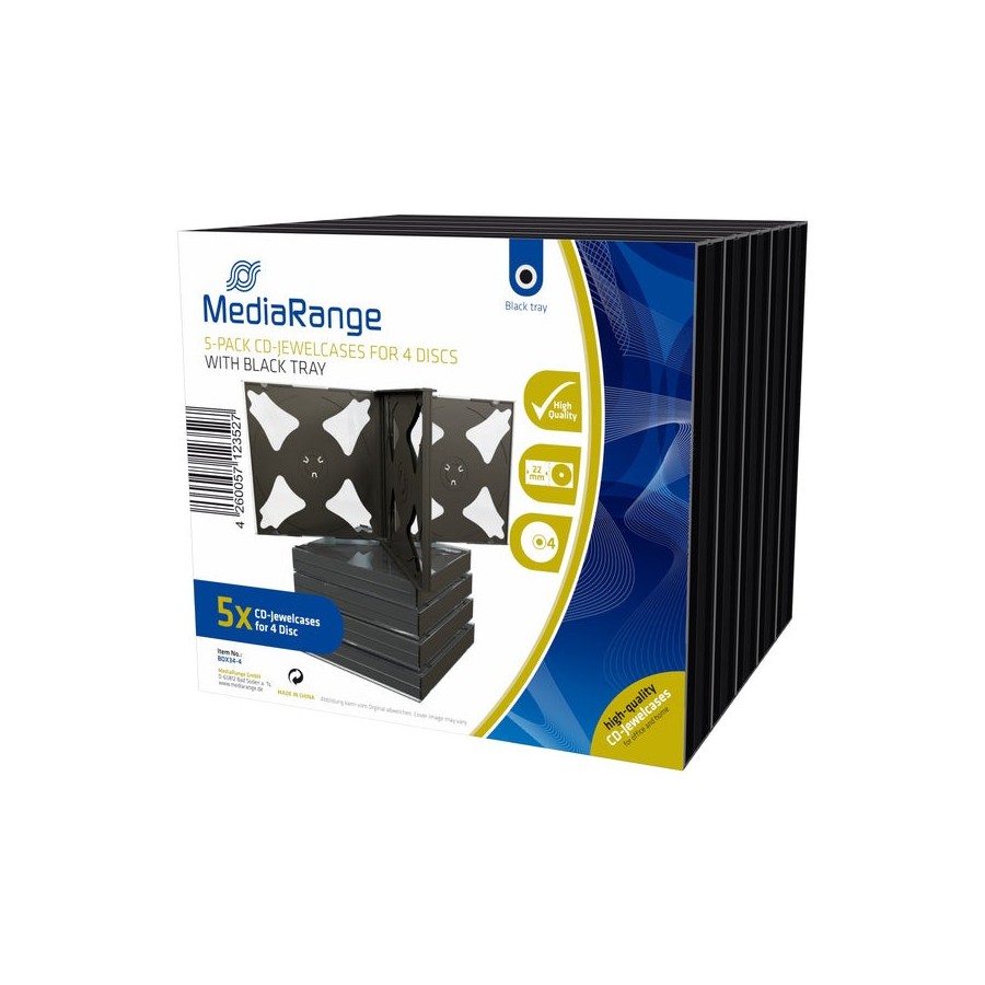 Mediarange box34-4 funda para 4 discos ópticos cd / dvd negro 5 piezas