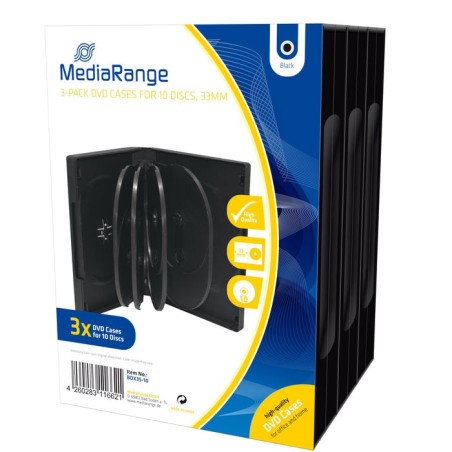Mediarange box35-10 funda para discos ópticos funda de dvd 10 discos negro 3 uds