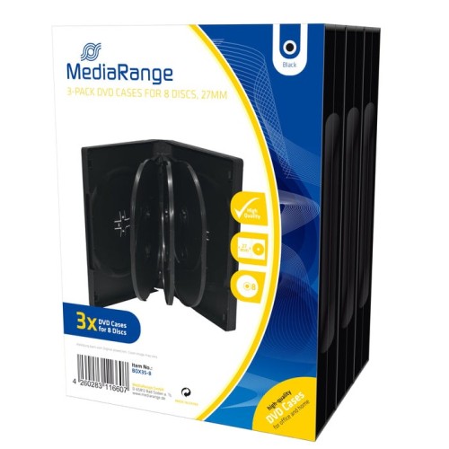 Mediarange box35-8 funda para discos ópticos caja transparente para cd 8 discos negro 3 uds