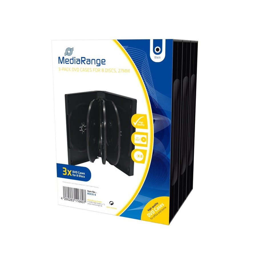 Mediarange box35-8 funda para discos ópticos caja transparente para cd 8 discos negro 3 uds