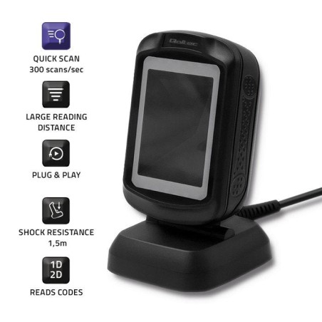 Qoltec 50864 lector de código de barras lector de códigos de barras fijo 1d/2d led negro