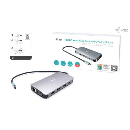 I-tec metal usb-c nano dock hdmi/vga with lan + power delivery 100 w
