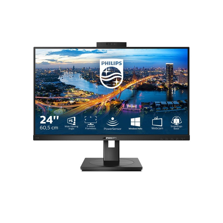 Monitor profesional philips 242b1h 23.8' full hd webcam multimedia negro