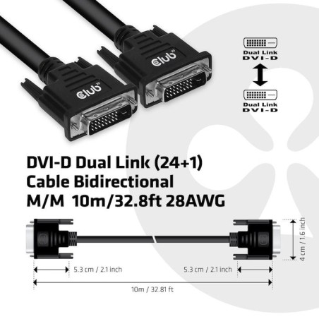 Cable dvi club3d dual link (24 + 1) bidireccional 10m m/m retail