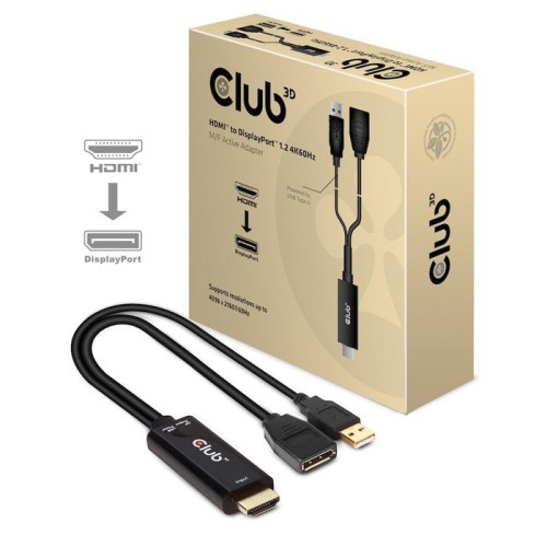 Club3d hdmi 2.0 to displayport 1.2 4k60hz hdr m/f activo negro