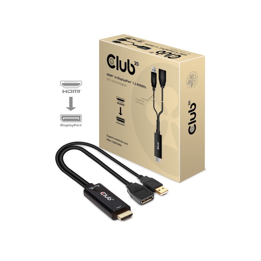 Club3d hdmi 2.0 to displayport 1.2 4k60hz hdr m/f activo negro