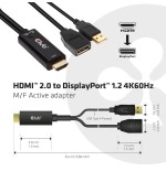 Club3d hdmi 2.0 to displayport 1.2 4k60hz hdr m/f activo negro
