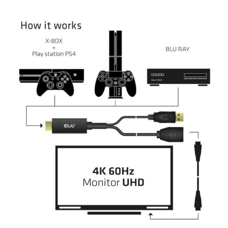 Club3d hdmi 2.0 to displayport 1.2 4k60hz hdr m/f activo negro