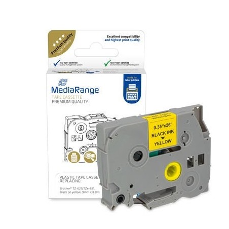 Mediarange mrbtz621 cinta para impresora de etiquetas negro sobre amarillo tz/tze