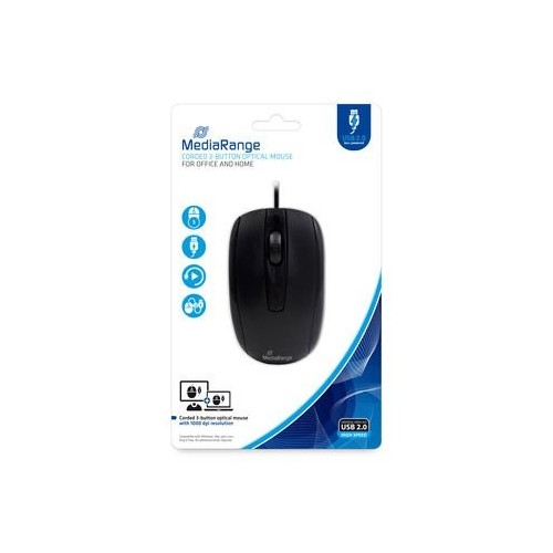 Mediarange mros211 ratón usb tipo a óptico 1000 dpi ambidextro