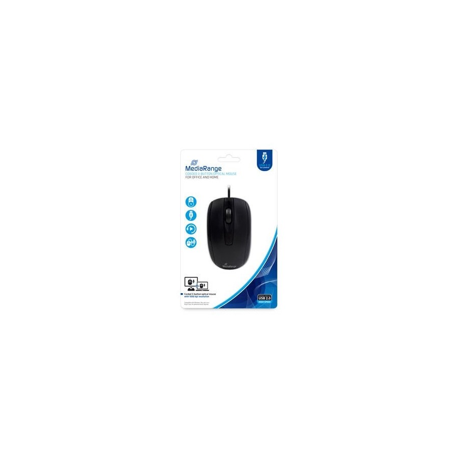 Mediarange mros211 ratón usb tipo a óptico 1000 dpi ambidextro