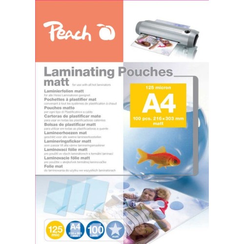 Estuches para plastificar peach a4, 125 mic, mate, 100 piezas.