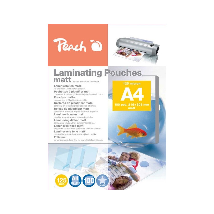 Estuches para plastificar peach a4, 125 mic, mate, 100 piezas.