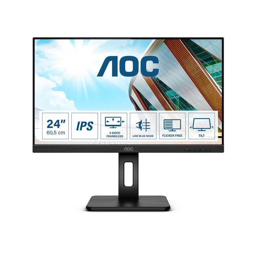 Monitor aoc 24p2q 23.8/1920x1080/4ms gtg/vga, hdmi, dvi, dp/ regulable en altura