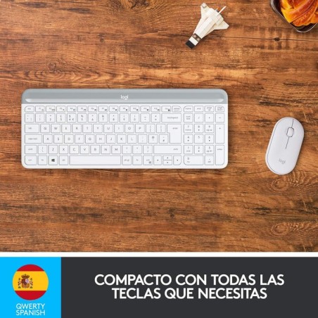 Teclado español + ratón logitech mk470 inalámbrico blanco