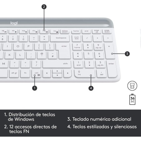 Teclado español + ratón logitech mk470 inalámbrico blanco
