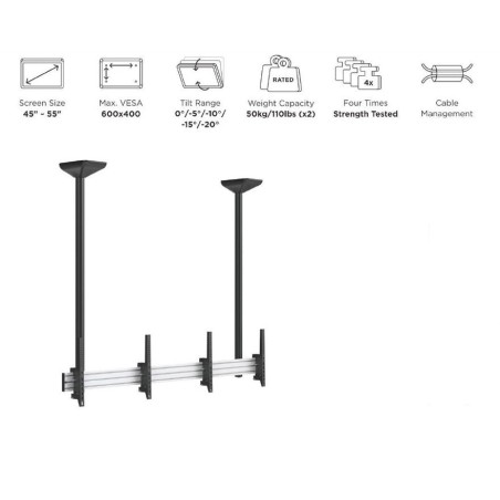 Soporte pantalla profesional de techo equip 2 pantallas  45-55 inclinable max. 50kgs por pantalla
