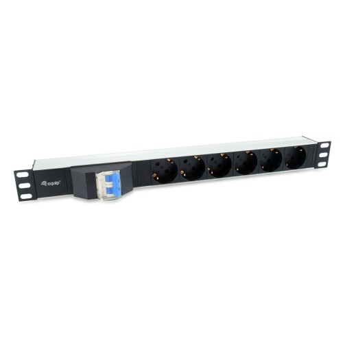 Regleta alimentacion aluminio rack 19 1u 6 tomas tipo shucko euro con magnetotermico cable 1.8m