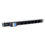 Regleta alimentacion aluminio rack 19 1u 6 tomas tipo shucko euro con magnetotermico cable 1.8m