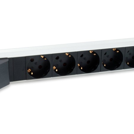 Regleta alimentacion aluminio rack 19 1u 6 tomas tipo shucko euro con magnetotermico cable 1.8m