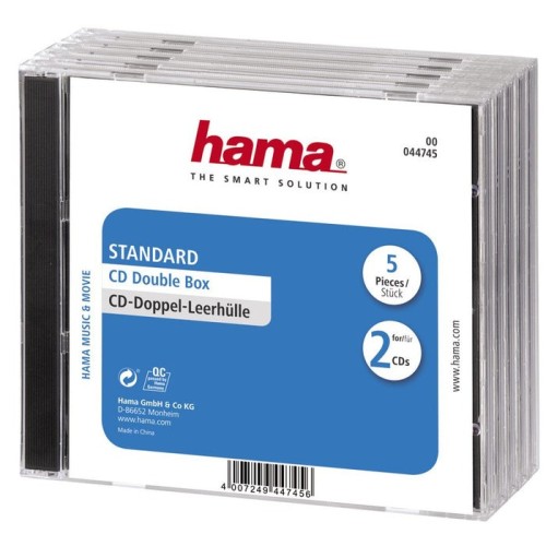 Hama cd double jewel case standard, pack 5 2 discos transparente