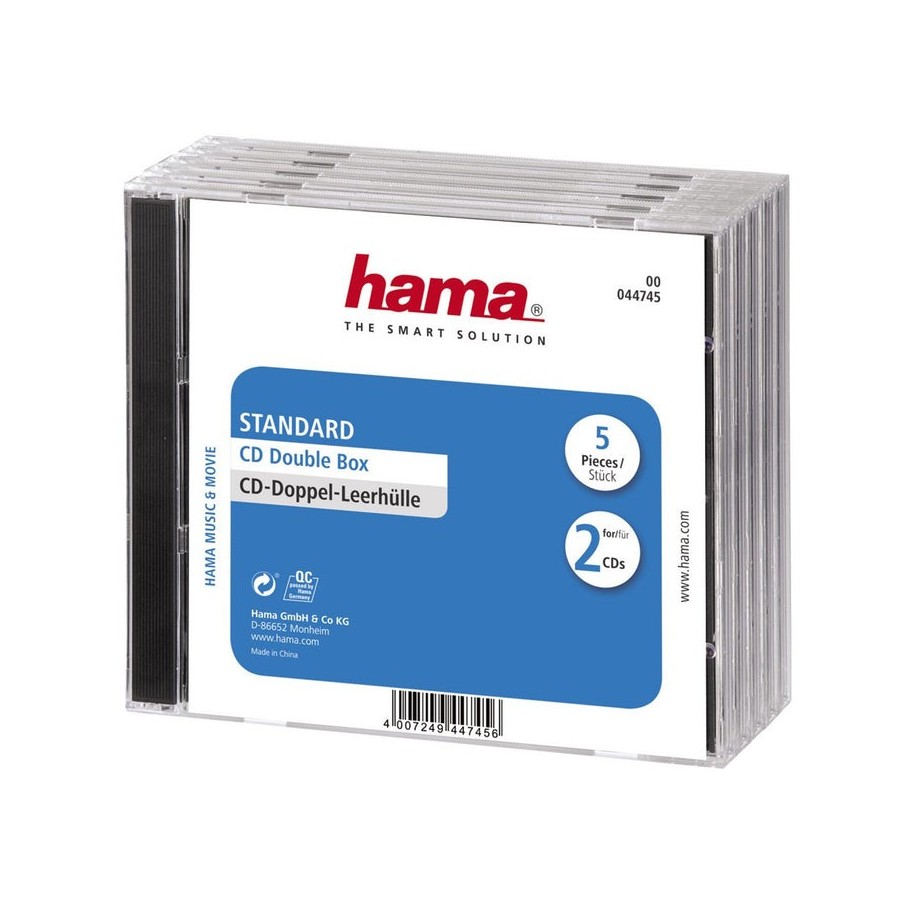 Hama cd double jewel case standard, pack 5 2 discos transparente