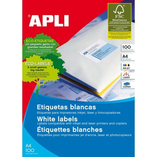 Apli etiquetas adhesivas 70x30mm inkjet/láser c/rectos 27 x 100h blanco
