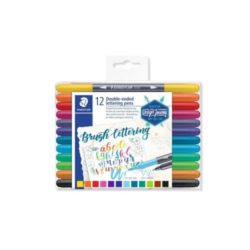 Staedtler rotulador doble punta fina/pincel para lettering surtidos estuche de 12